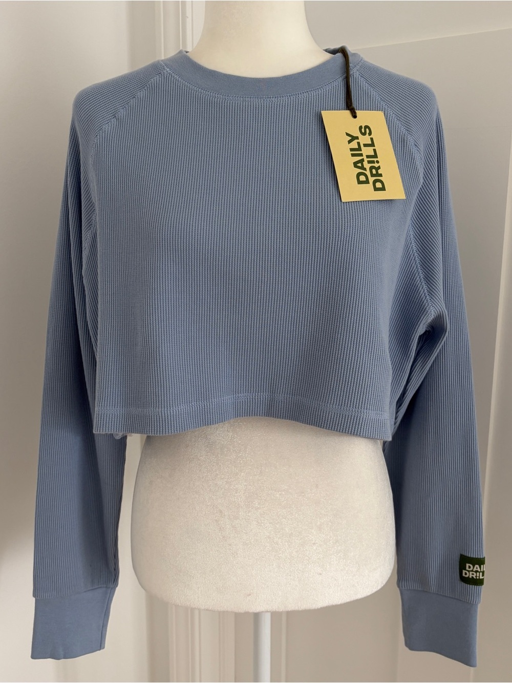 Daily Drills Blue Mist Ribbed Thermal Waffle Knit Cropped Sweat Top XS/S NWT*I12